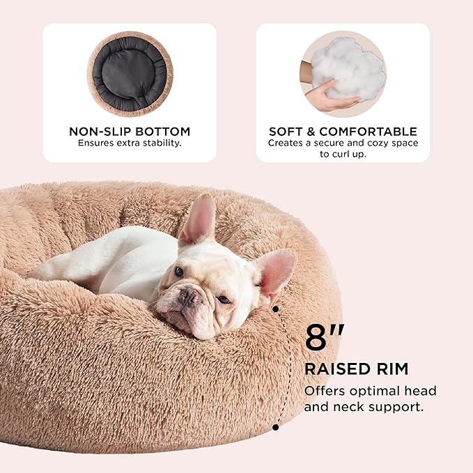 Photo 1 of Bedsure Calming Dog Bed Medium Size Dog - Donut Washable Medium Pet Bed, 30 inches Anti-Slip Round Fluffy Plush Faux Fur Cat Bed, Fits up to 45 lbs Pets, Camel
