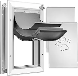 Photo 1 of Petoasis] Heavy Duty Aluminum Dog Door with Lock,3 Flap Insulated Doggie Doors with Installation Manual,Durable and Rust Resistant, Patent: USD1057087S, (Silvery White, Large for Door)