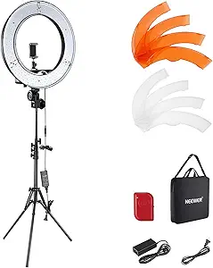 Photo 1 of NEEWER Ring Light 18inch Kit: 55W 5600K Professional LED with Stand and Phone Holder, Soft Tube & Bag for Tattoo Lash Extension Barber Makeup Artist Studio Video Photography Lighting, RL-18