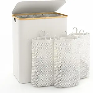 Photo 1 of Hampers for Laundry Basket with Lid, 160L Extra Large Laundry Hamper 3 Section Dirty Clothes Hampers for Laundry Divided Laundry Basket Organizer for Bedroom,Laundry Room,Dirty Clothing Hamper,Beige