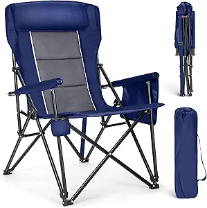 Photo 1 of ALPHA CAMP Heavy Duty High Back Camping Chairs with Cup Holder Oversized Folding Chair Outdoor Chair with Headrest,Lawn with Side Pocket for Lawn, Sports and Fishing, 500lbs