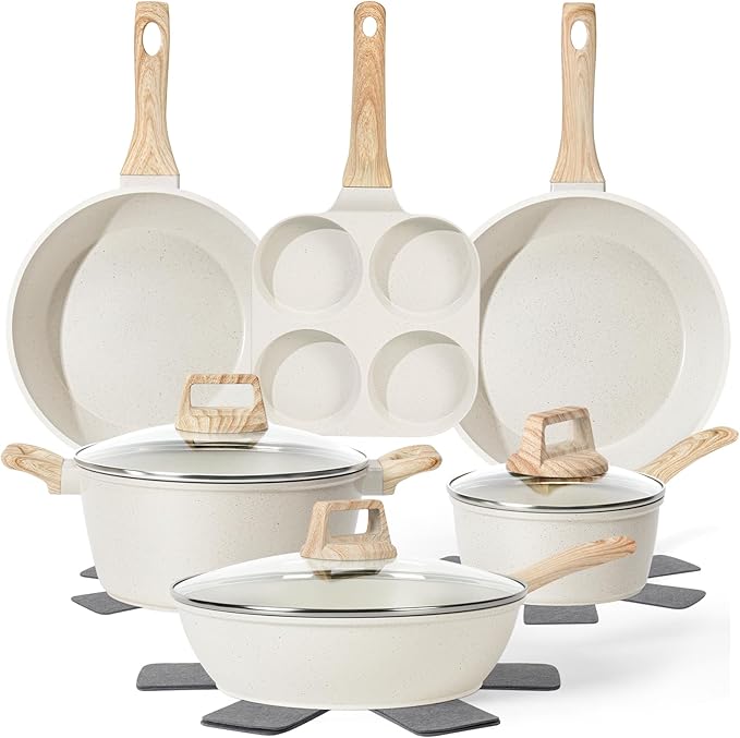 Photo 1 of  Pots and Pans Set, Nonstick Cookware Sets, White Granite Induction Cookware Non Stick Cooking Set with Frying Pans & Saucepans(Non PFOS, PFOA)