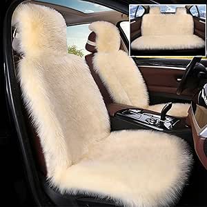 Photo 1 of 1pc OGLAND Fluffy Fur Sheepskin Car Seat Cover