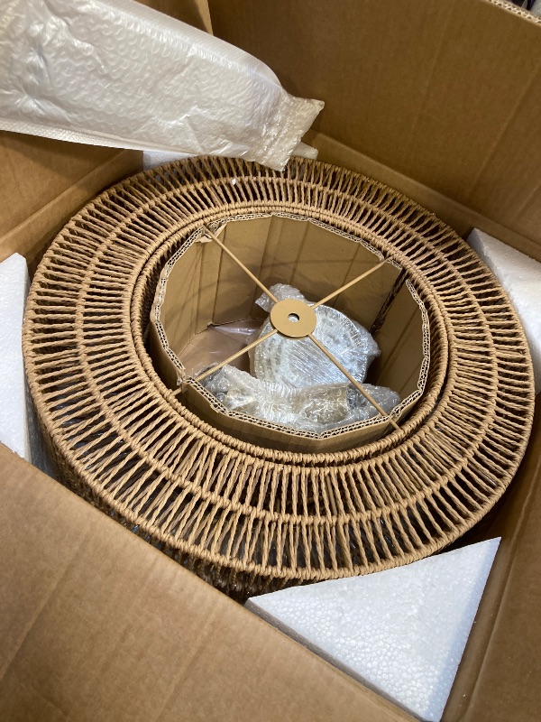 Photo 1 of 4-Light Boho Rattan Chandelier Light Fixture, 17.7” Hand Woven Rustic Chandeliers Farmhouse Chandelier Hanging Light for Dining Room Kitchen Island, Living Room, Foyer