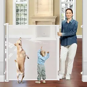 Photo 1 of 48" Extra Tall Baby Gates for Dogs Indoor Prevent Kid/Pet from Jumping Over Retractable 55" Wide Baby Gate for Stairs Extra Tall Pet Gate for Doorway Outdoor Dog Gates for Doorways Retractable, White