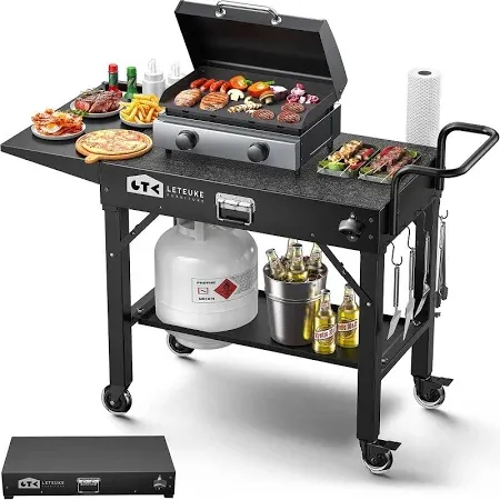 Photo 1 of Leteuke Grill Cart for Blackstone Griddle, Portable Outdoor Grill Table, Foldable Cart Table with Wheels for Ninja, Griddle Stand Fit 17 Inch Or 22 Inch, BBQ Prep Tables with Seasoning Tray