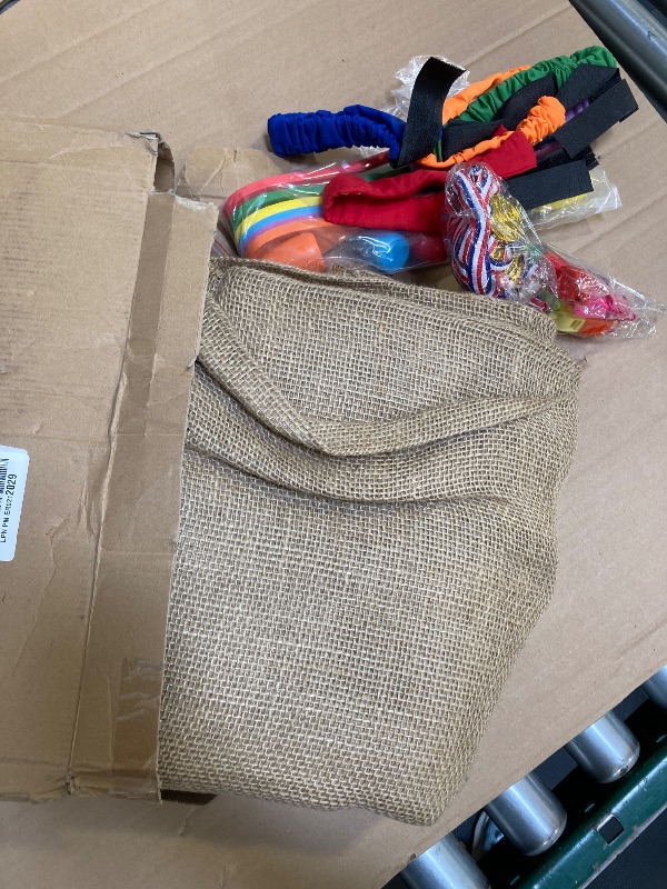 Photo 1 of 40 Pieces Outdoor Carnival Game Set Includes 6 Potato Sack Race Bags, 6 Egg and Spoon Race Game, 6 Legged Race Bands Egg Hunt Family Gathering Party Favor, 6 Whistles and 10 Medals for The Game
