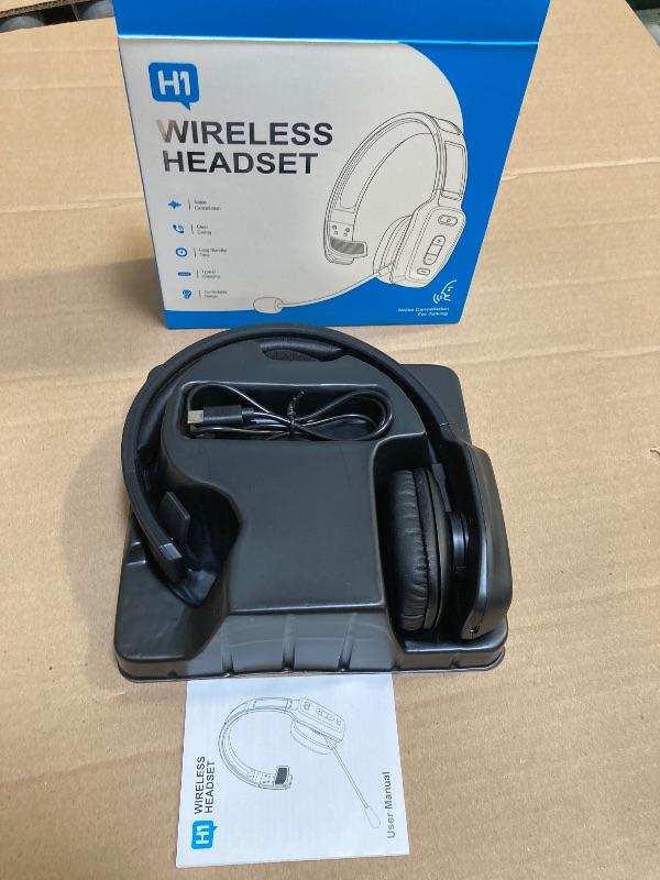 Photo 1 of LEAYU Bluetooth Headset, 60hrs Noise Canceling V5.2 Over Head Headphones, Single Ear Trucker Wireless Headset with Mic, Mute Button, Multipoint, for Phones PC Computer Truck Driver Office Work - Black