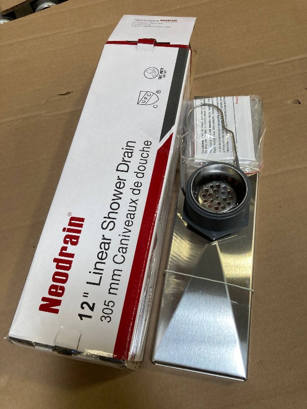 Photo 1 of Neodrain 12-Inch Linear Shower Drain with Removable Grate, Professional Brushed 304 Stainless Steel Rectangle Shower Floor Drain Manufacturer, Linear Drain with Hair Strainer