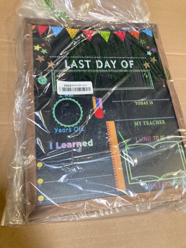 Photo 1 of SpringFlower First & Last Day of School Chalkboard Sign with Solid Wooden Framed, Back to School Sign for Kindergarten/Pre-K, Reusable Double-Sided Photo Prop for Boys/Girls/Kids,11 * 14 Inches