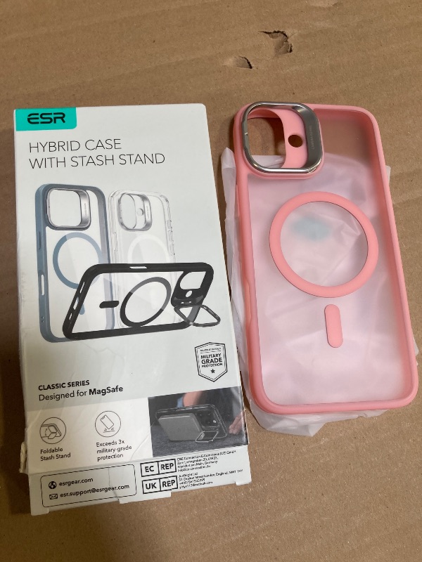 Photo 1 of ESR for iPhone 16 Plus Case, Camera Control Button Compatible with MagSafe, Military-Grade Protective Case, Built-in Stash Stand Phone Case, Scratch-Resistant Back Cover, Classic Series, Frosted Pink