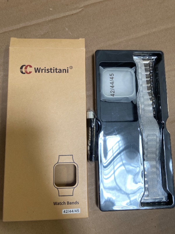 Photo 1 of Wristitani Trendy Mech Band Compatible with Apple Watch Band 49mm 45mm 44mm 42mm for Men and Women, Stainless Steel Replacement Watch Strap for iWatch Ultra2 Ultra Series 9 8 7 SE 6 5 4 3 (42/44/45mm, Silver)