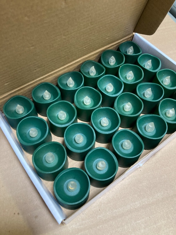 Photo 1 of Homemory 24Pcs Green Tea Lights Battery Operated, Flameless Flickering Green Candles, Holiday Candles for Christmas, Home Decor, Theme Party
