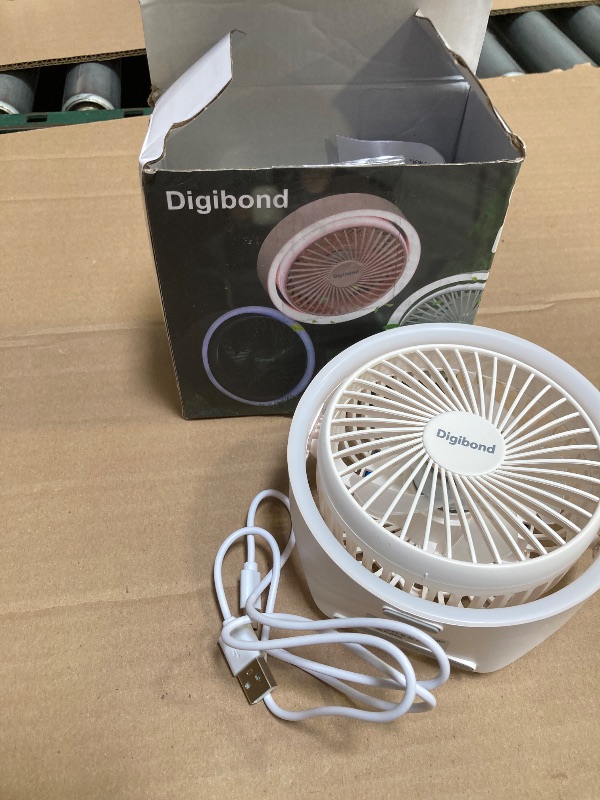 Photo 1 of Digibond Small Desk Fan, Ultra Quite USB Fan Portable 3000mAh Rechargeable Battery Operate, High Power 3 Speed 5.3in With Ambient Light/Hook 180°Rotated Easy Clean (White)