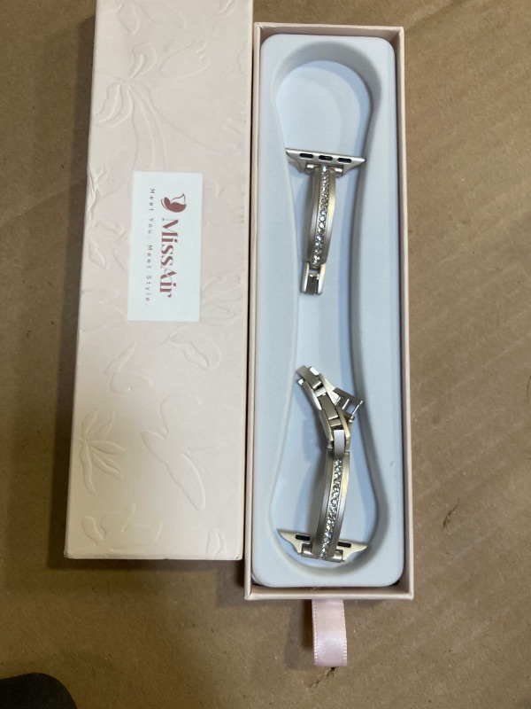 Photo 1 of Missair Bands Compatible with Apple Watch Band 38mm 40mm 41mm 42mm 44mm 45mm 46mm 49mm for Women, Slim Metal Dressy Jewelry Bracelet with Bling Diamond for iWatch Series 10 9 8 7 6 5 4 3 SE Ultra