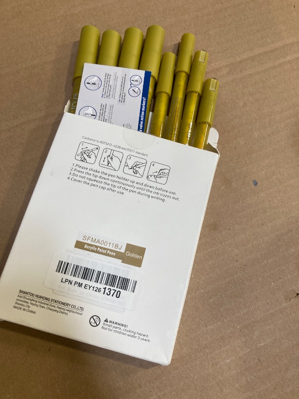 Photo 1 of SFAIH Acrylic Gold Paint Pens - 8 Pack 2-3MM Medium Tip & 0.7MM Extra Fine Gold Markers Permanent for Rock, Wood, Metal, Fabric, Plastic, Glass, Ceramic, Diy Crafts, Large Ink Capacity, High Coverage