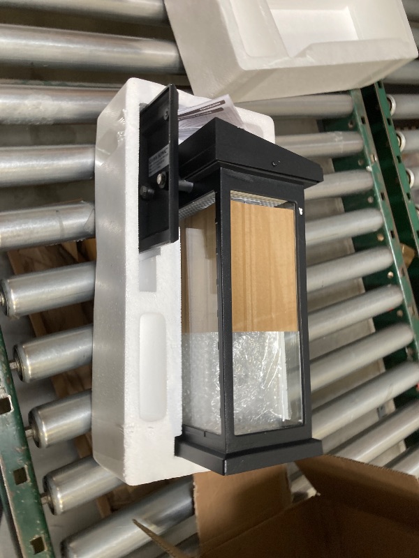 Photo 1 of Gama Sonic Modern Farmhouse Solar Wall Light, Outdoor Sconce Lamp with Dusk-to-Dawn Sensor, Black Aluminum and Glass, 130B50010