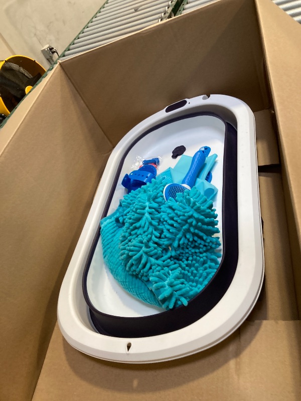 Photo 1 of  Dog Washing Dog Bathing Kit - Include Collapsible Pet Bathtub with Water Drain Plug,Cleaning Slicker Brush,Dog Shampoo Brush,Grooming Brush,Drying Towel,Tooth Brush and Dog Washing Glovves 