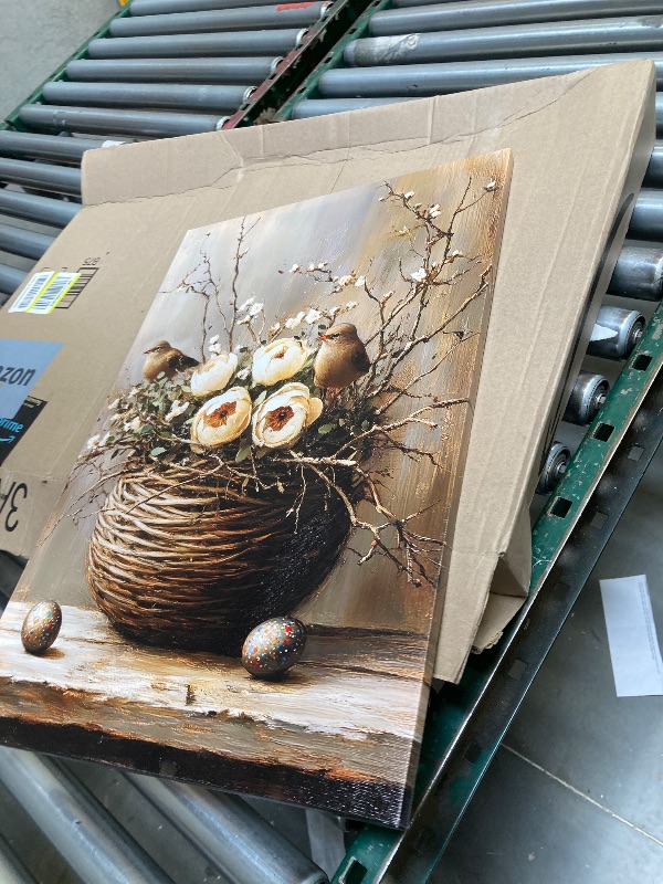 Photo 1 of  HKMXCD 1Pcs Birdie Canvas Wall Art Flower basket with bird Print Country style pictures Retro Farmhouse painting Artwork birds Wall Decor for Living room bedroom kitchen home decoration 12x16in 