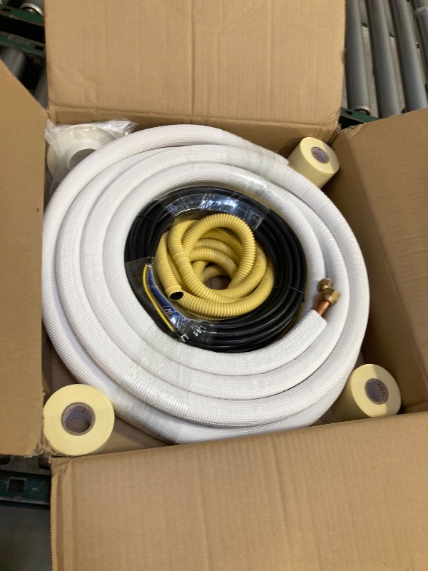 Photo 1 of 50ft Length Mini Split Line Set 1/4" 3/8" OD Copper Pipes Tubing and 3/8 White PE Thickened Insulated with Flared Nuts for Mini Split Air Conditioner HVAC or Heat Pump for 9000BTU (1/4+3/8 with wires)