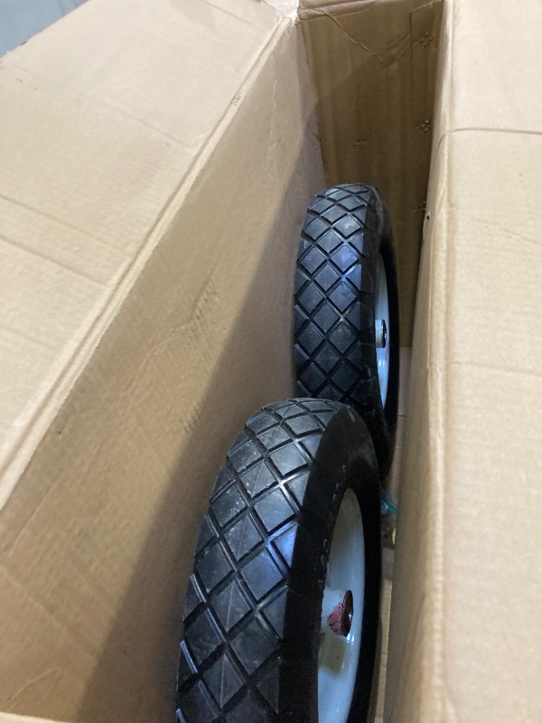 Photo 1 of  4.80/4.00-8 Tire and Wheel, 16" Flat Free Solid Wheelbarrow Tire with 5/8"&3/4" Bearings 3" Hub, 14"-16" Universal Fit Wheelbarrow Tires for Hand Truck/Garden Trailer/Trolley/Wagons 