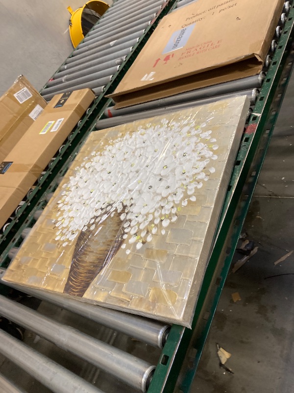 Photo 1 of  Epicler Hand Painted 3D Oil Painting on Canvas 24x24 inch White Flower Art,Morden Canvas Wall Paintings, Metal Textured Gold and Silver Background White Flower Artwork 