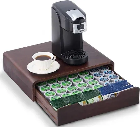 Photo 1 of Acacia Wood Coffee Pod Organizer, K Cup Holder Organizer for Counter, 35 Pack K Pod Holder, K Cup Drawer Coffee Maker Machine Stand
