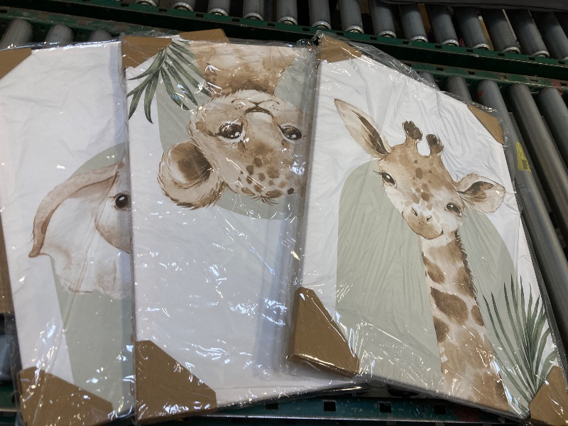 Photo 1 of Animal Wall Art Pictures Baby Nursery Canvas Wall Art Decor Safari Animal Prints Jungle Kids Wall Art Woodland Nursery Wall Decor Giraffe Jungle Poster for Room 16x24 Inch Framed Set of 3