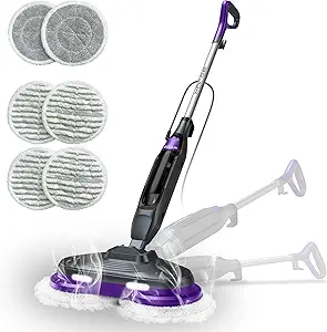 Photo 1 of Scrub & Steam Mop with Rotating Mop Pads, LED Headlights, 6 Scrub Pads, Large Tank, Swivel Steering, Effortless Scrubbing Hard Floor Cleaner Upgraded