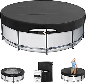 Photo 1 of 15FT/18FT Winter Round Pool Cover with Ratchet Strap Tightener | Easy Installation Pool Covers for Above Ground Pools | Solar Hot Tub Cover Ideal for Hydrophilic and Dustproof for Backyard