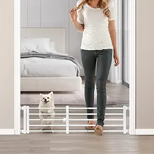 Photo 1 of Malier Dog Gate with a Small Door, Extra Wide All Metal Short Dog Gate Pet Gate for Stairs, 10'' Tall Pressure Mount Easy Step Over Puppy Gate Low Gate for Doorways