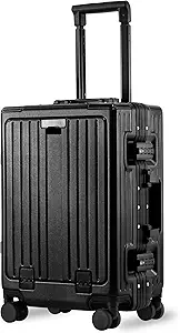 Photo 1 of Carry On Luggage 20 Inch, Aluminum Frame Zipperless Luggage, ABS+PC Hard Shell Suitcases, Carry On with Compartment for Short Trips, Suitcase Carry-on TSA Approved (Black)