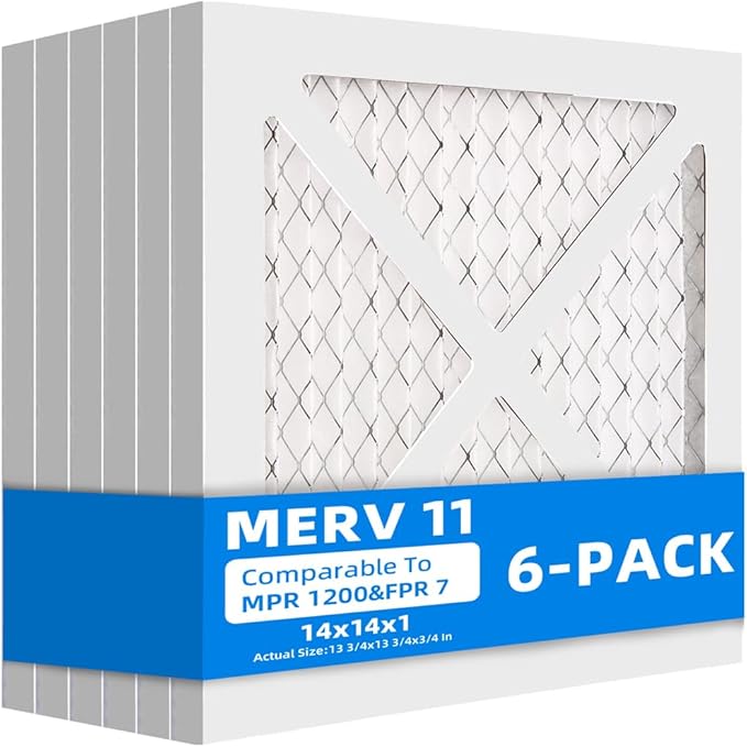 Photo 1 of (6 Pack) 14x14x1 Air Filters, MERV 11 MPR 1200 & FPR 7, Pleated Air Filter (Actual Size: 13.75"x13.75"x0.75")