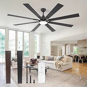 Photo 1 of 72 inch Ceiling Fans with Lights, Large Modern Ceiling Fan with Light and Remote Control, Reversible, 3CCT, Dimmable, Quiet, Black Ceiling fan For Bedroom, Living Room, Patio Farmhouse, Indoor/Outdoor