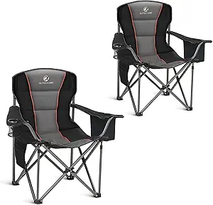 Photo 1 of ALPHA CAMP Oversized Camping Folding Chair, Heavy Duty Support 450 LBS Steel Frame Collapsible Padded Arm Chair with Cup Holder Quad Lumbar Back, Portable for Outdoor