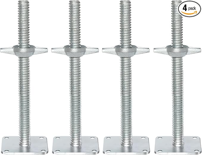 Photo 1 of Adjustable Leveling Jack 12", Scaffolding Galvanized Screw Solid Stem Jack with Base Plate, 4 Pack