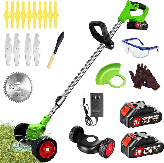 Photo 1 of Electric  Wacker Eater Cordless Battery Powered, Weed Trimmer 21V Lightweight No-String with 2 Battery Operated & Wheels, 3 in 1 Stringless Grass Trimmer/Edger/Brush Cutter for Garden Yard Lawn