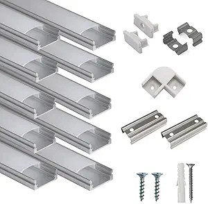 Photo 1 of hunhun 10-Pack 3.3ft/1Meter U Shape LED Aluminum Channel System with Milky Cover, End Caps and Mounting Clips, Aluminum Profile for LED Strip Light Installations, Very Easy Installation