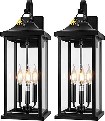 Photo 1 of 2-Pack Dusk to Dawn Outdoor Lighting 23 Inch Extra Large, 3-Light Modern Black Outdoor Wall Lights Exterior Lighting Fixtures, IP65 Waterproof Outdoor Lanterns Photocell Sensor, E12