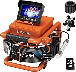 Photo 1 of Sewer Camera 100FT/30M Borescopes Plumbing Snake Pipe Inspection Camera DVR & Audio Recorder 22mm with 5600Mah Battery 4.3" IPS Screen 12 LEDs HD 1000TVL 32GB Card