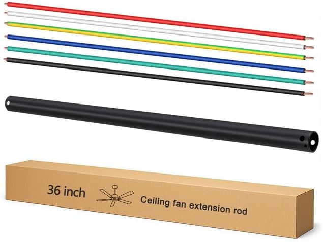 Photo 1 of 36 Inch Ceiling Fan Downrod with UL Wires, Matte Black, 1-Inch Diameter, Unthreaded