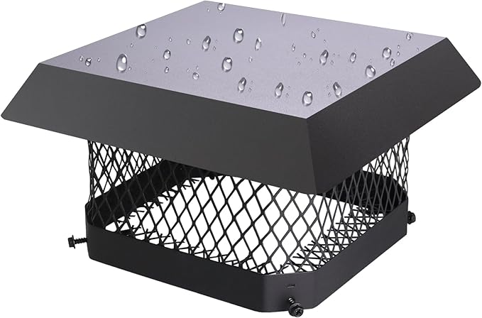 Photo 1 of 9"x9" Chimney Cap Chimney Cover,Fireplace Chimney Cap for Outside,Chimney Flue Cover Chimney Rain Cap Roof Rain Guard on Existing Flue Tile,Galvanized Steel Chimney Vent Cap W/Screen Hood Plate
