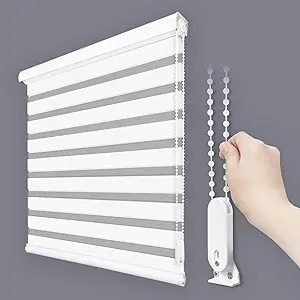 Photo 1 of Foiresoft Standard Zebra Roller Blinds for Windows [W34 x H64 Inch, White, Basic], Light Filtering Dual Layer Shades for Bedroom, Living Room, Office, 13 Colors