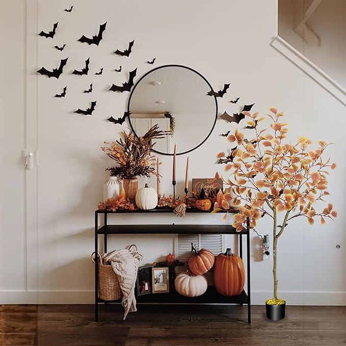 Photo 1 of HUAESIN 5FT Fall Trees 2 Pack Autumn Eucalyptus Artificial Tree for Fall Decor Silk Fake Plants in Plastic Pot Farmhouse Indoor Decor Home Thanksgiving Christmas Outdoor Decorations
