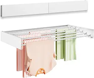 Photo 1 of Wall Mounted Clothes Drying Rack 40 Inch, Foldable Wall Mount Laundry Rack Folding Indoor, Clothing Drying Rack Collapsible, Hidden Space Saver with Wall Template, 5 Rods, 60 lb Capacity (White)