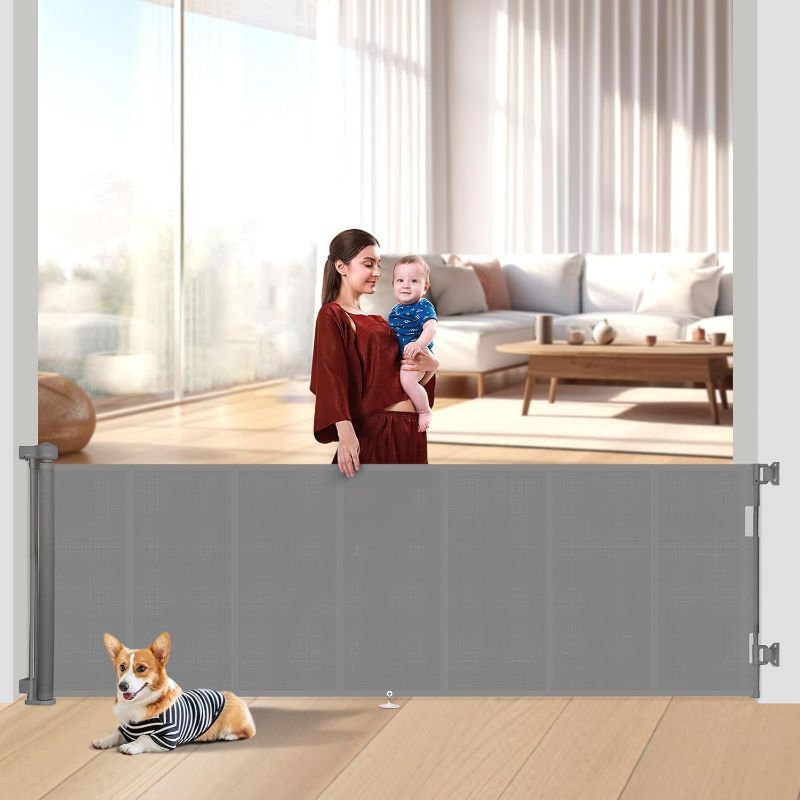 Photo 1 of Upgraded 120 inch Retractable Baby Gates Extra Wide with Reinforced Strip Design to Prevent Crawling Through, 10 Foot Retractable Dog Gate, 34" Tall, Retractable Gate for Indoor/Outdoor
