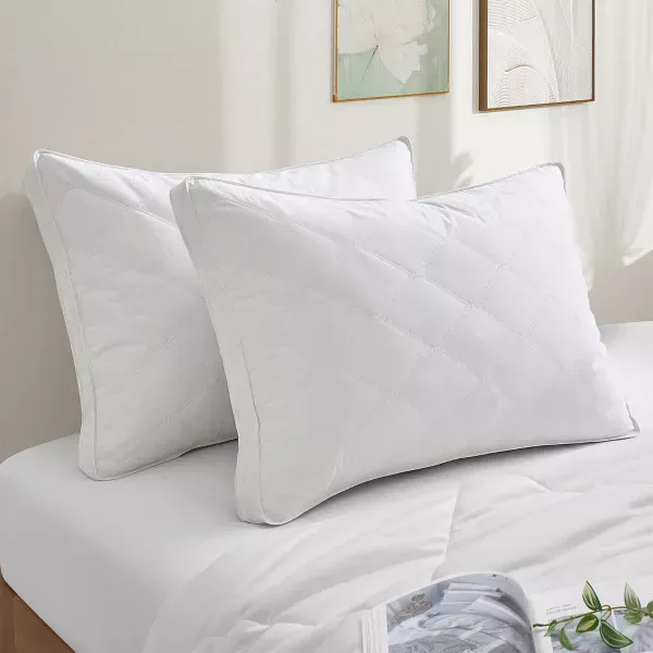 Photo 1 of Peace Nest 2 Pack Quilted Goose Feather Down Pillow, Medium Support White Edge
