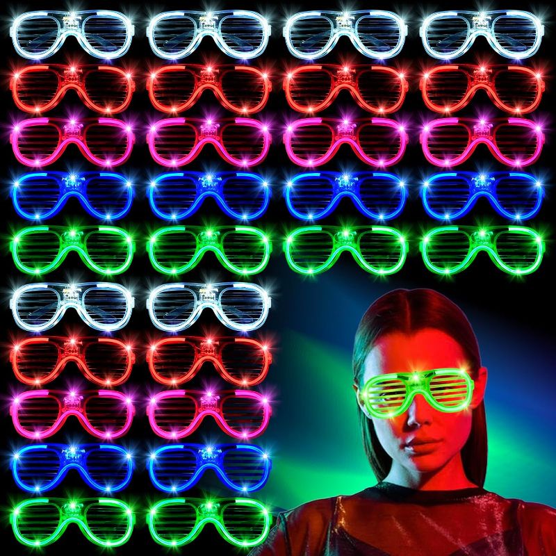 Photo 1 of 70 Packs LED Glasses 5 Neon Colors glow in the dark party supplies Favor for Kids Adult Glow sticks Light Up Glasses fit Holiday Birthday Valentine's Day and Halloween Party Supplies Cosplay Christmas
