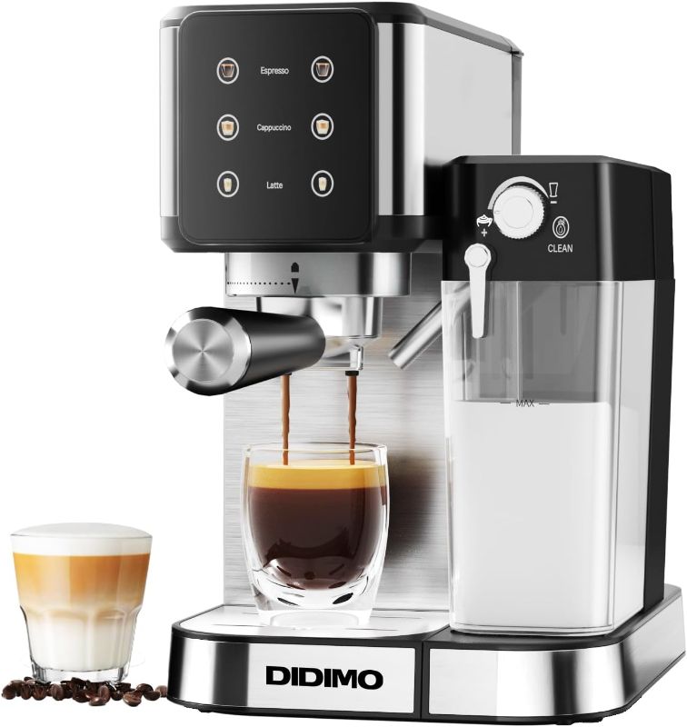 Photo 1 of Espresso Machine, 20-BAR Pump Cappuccino Machine with Built-In Milk Frother, Stainless Steel Latte Machine, One-Touch Single or Double Shot for Cappuccinos and Lattes, 1.3L Water Reservoir

