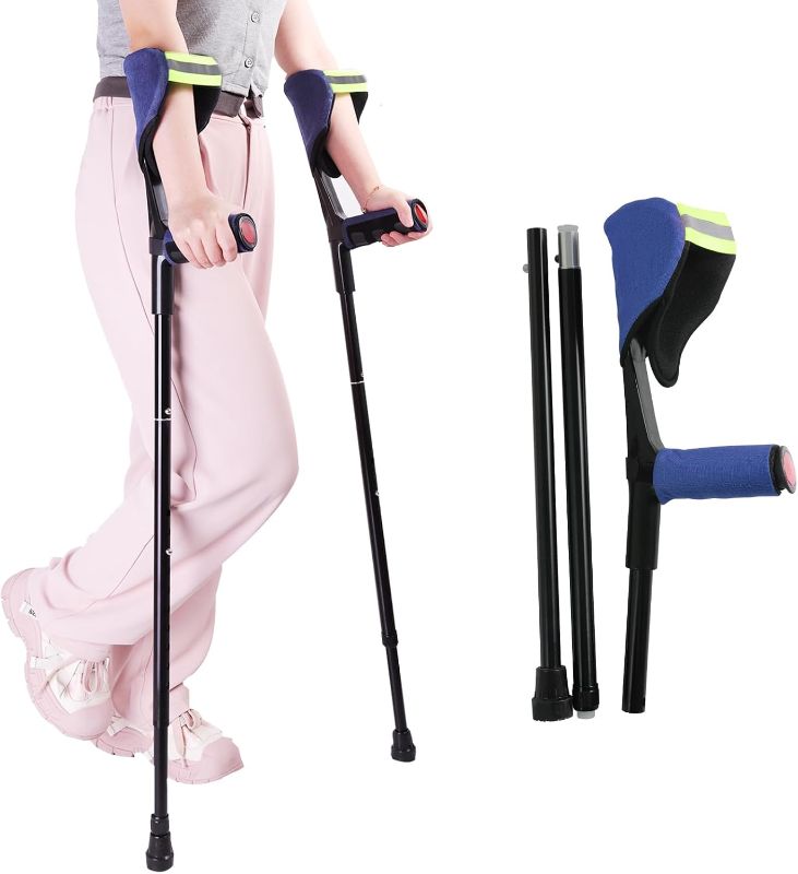 Photo 1 of Forearm Crutches for Adult Men or Women with Cushion, 1 Pair, Adjustable, Foldable Arm Crutch with Elbow Strap, Light and Portable Crutches for Patients
